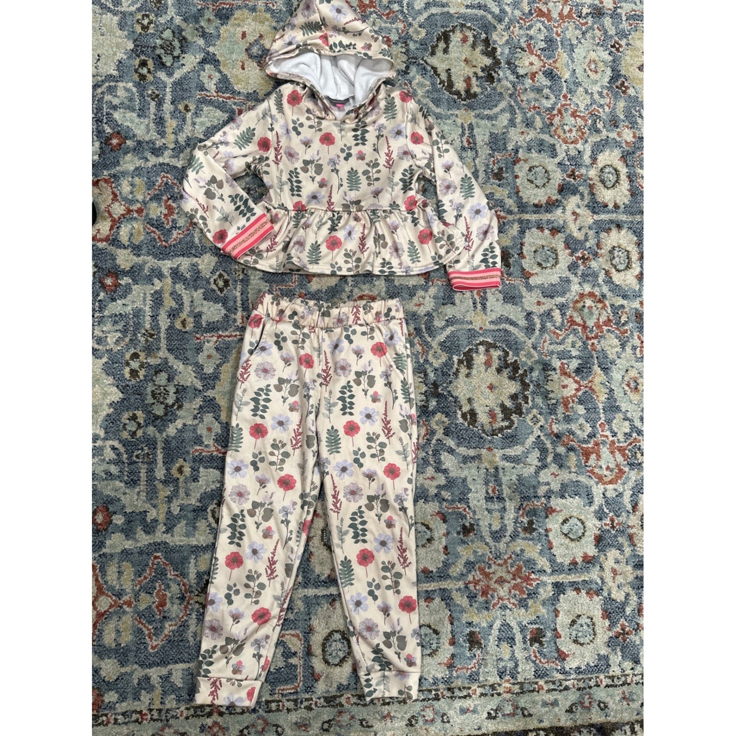 Vince Camuto 2-Piece Hoodie Leggings Set Girls 5 Cream Floral*Flawed*2