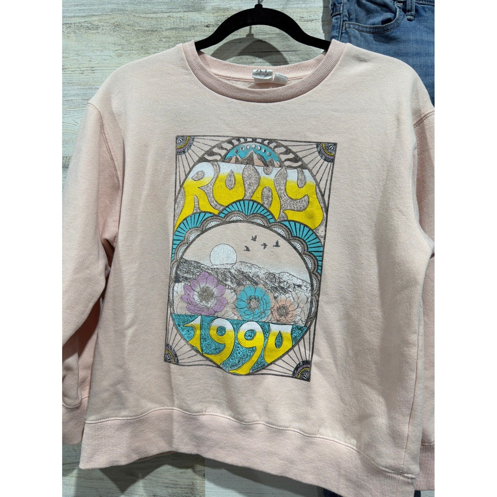 Roxy Abercrombie Kids Outfit Set 12/14 Pink Blue Graphic Distressed Boho EUC1