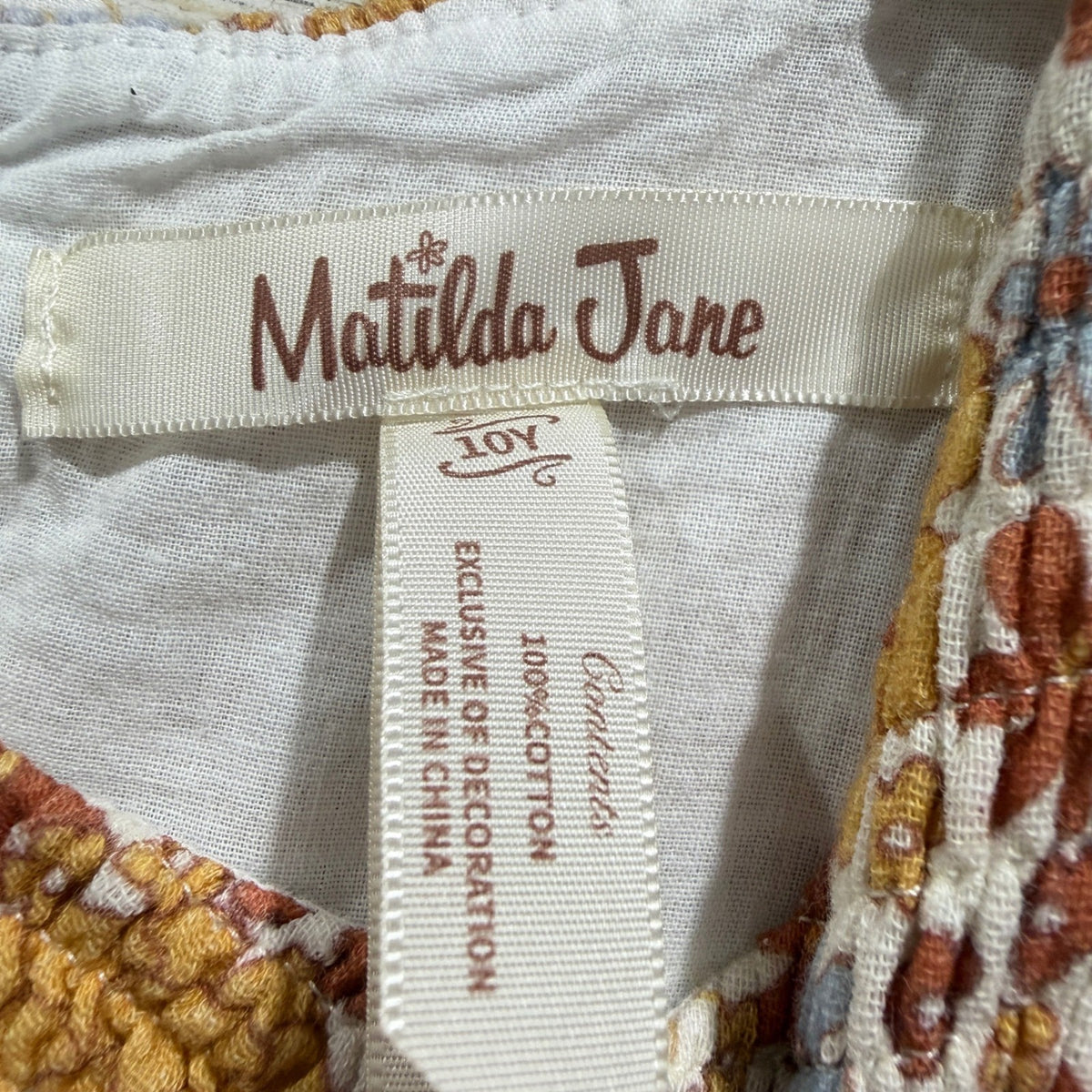 Matilda Jane Girls 10Y Multicolor Floral Smocked Ruffle Top Boho EUC3