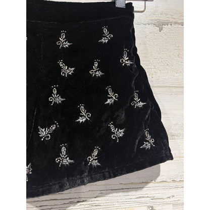 Zara Velvet Shorts Girls 6 Black Silver Beaded Embroidered Coquette EUC1
