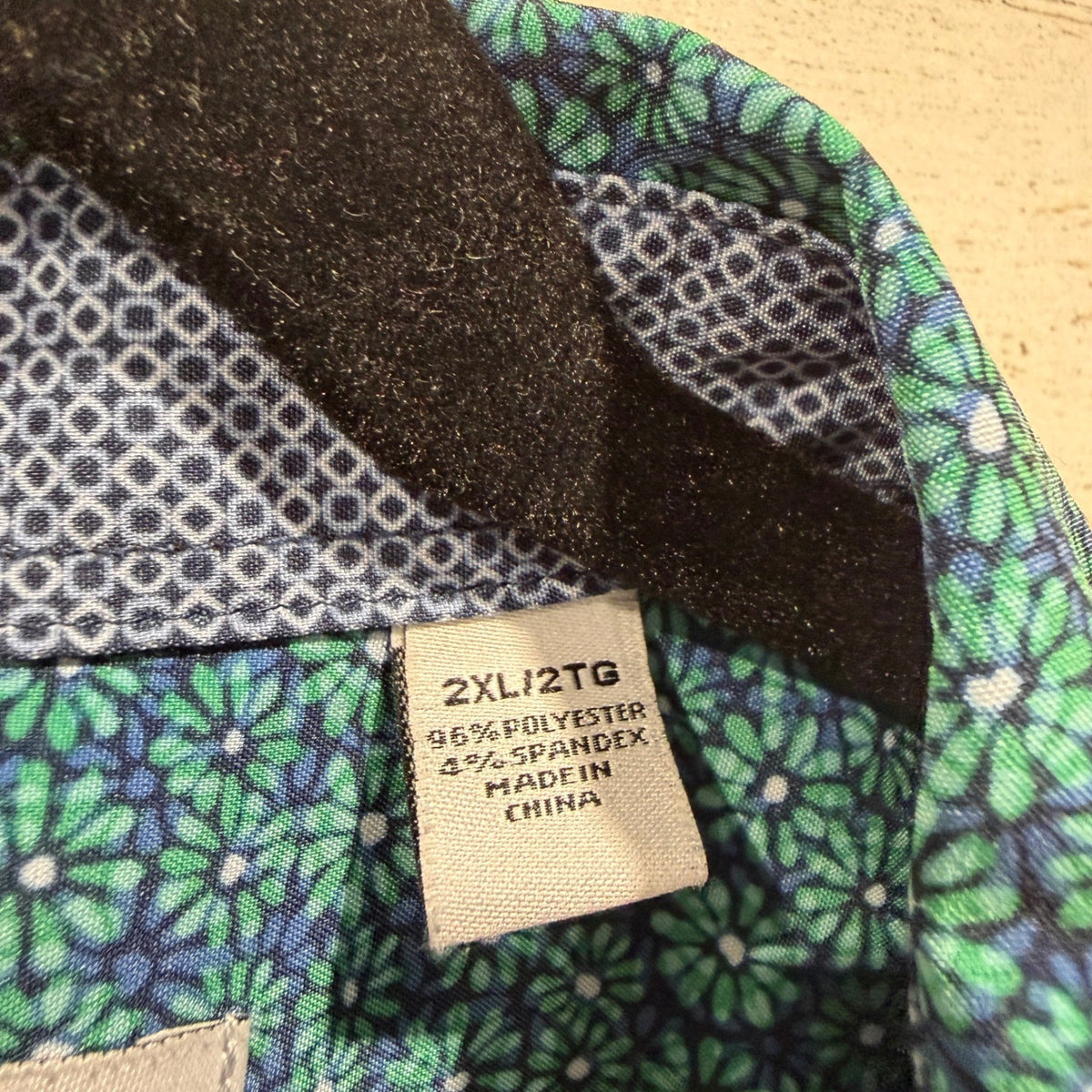 George Nick Graham Button Down Shirt Men 2XL Blue Green Print Cotton Poly EUC3