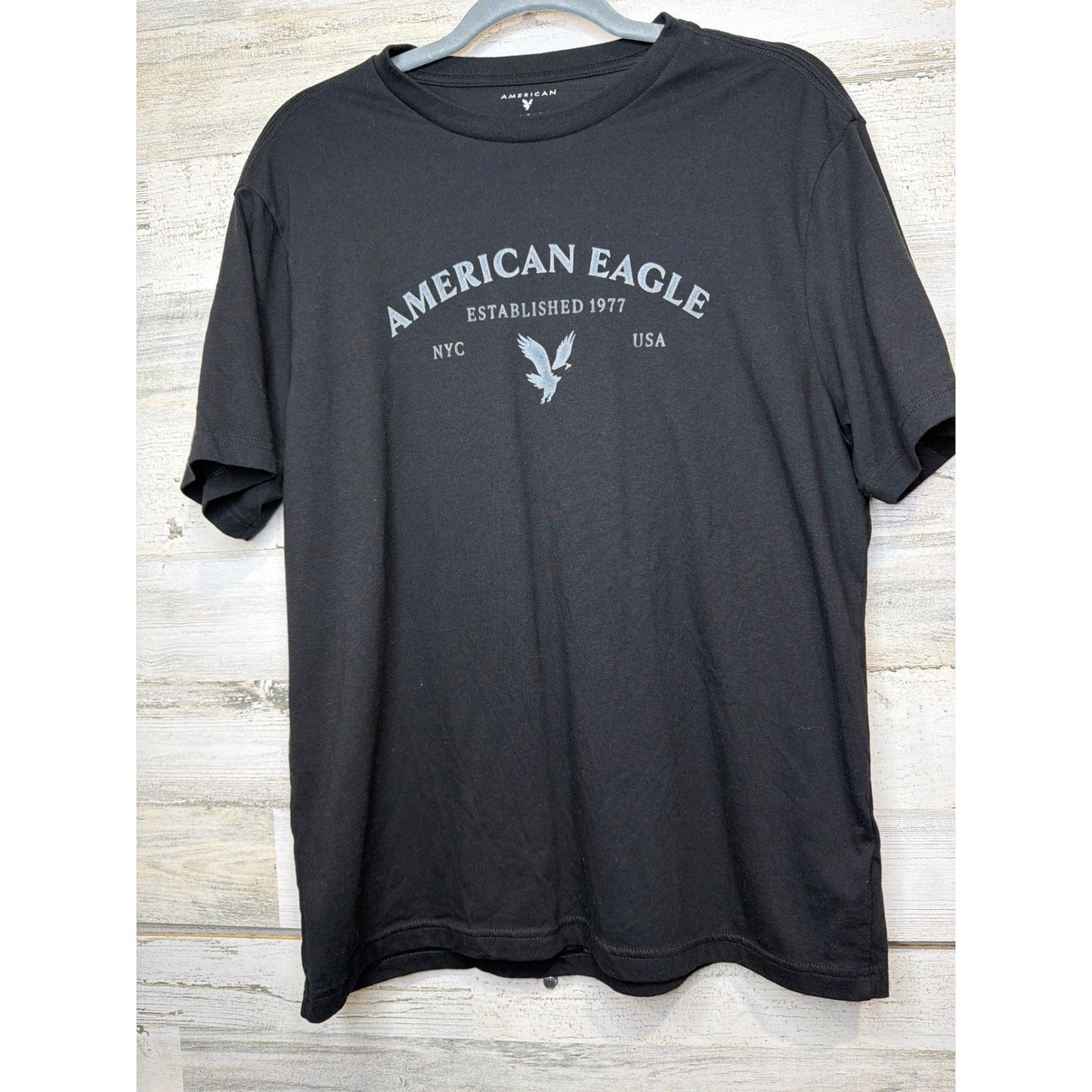 American Eagle T-Shirt Men Medium Black Graphic Logo Super Soft EUC0