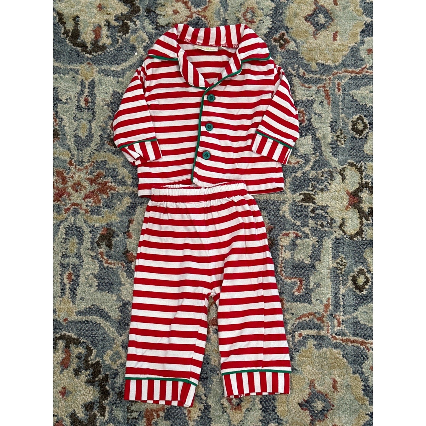 Be Mine Pajama Set Kids 3M Red White Striped Holiday Christmas EUC0