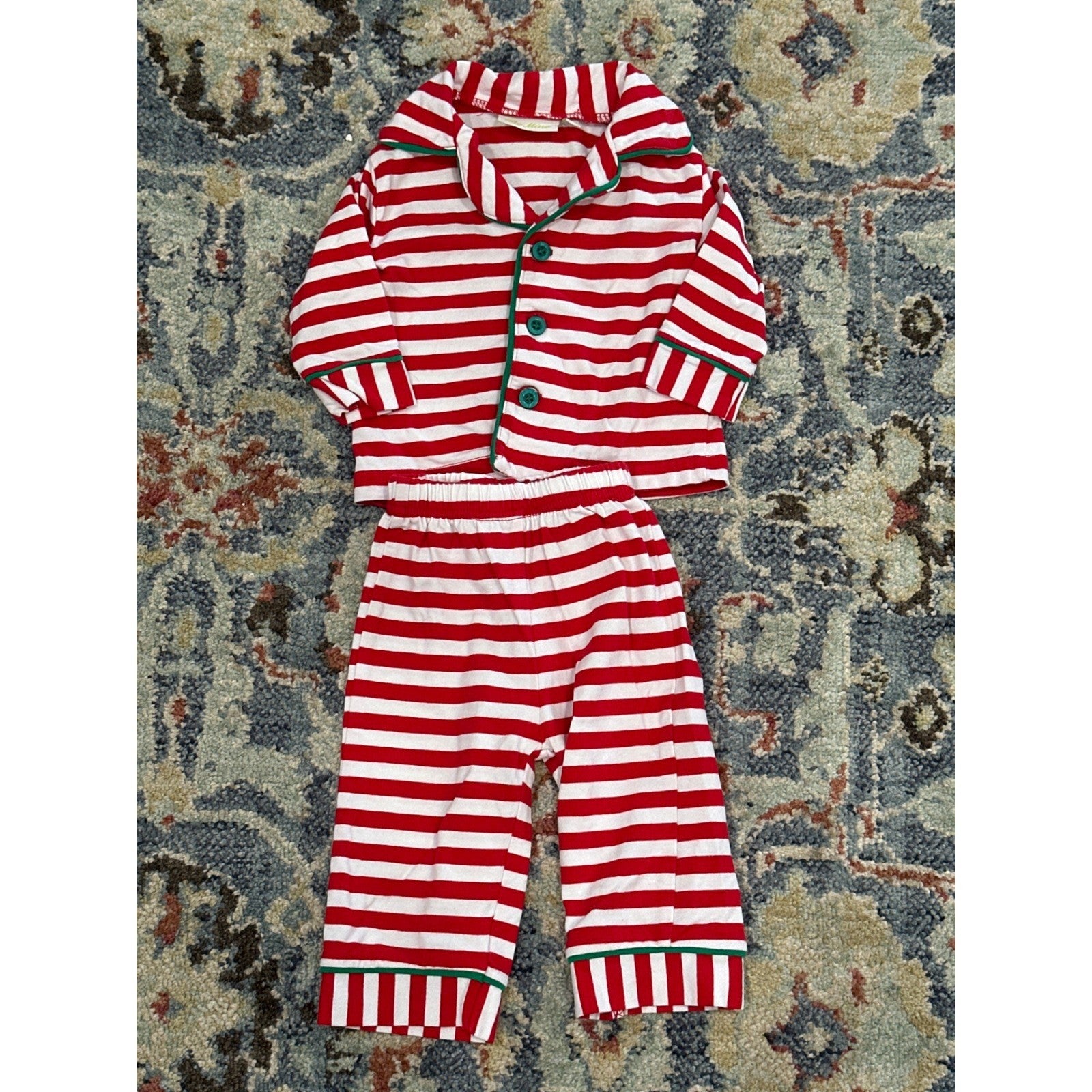 Be Mine Pajama Set Kids 3M Red White Striped Holiday Christmas EUC0