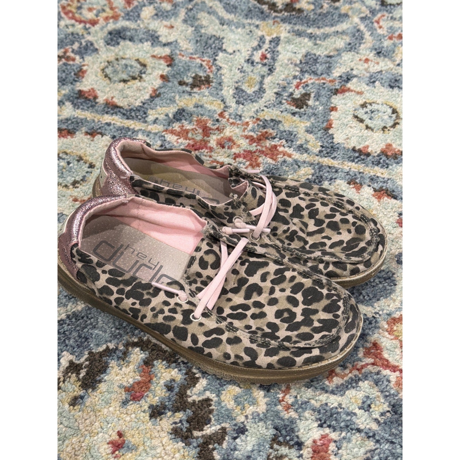 Hey Dude Wendy Shoes Girls Y3 Leopard Pink Animal Print Casual Boho0