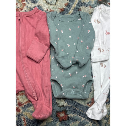 Preemie Girls Bundle Pink Green Floral EUC2