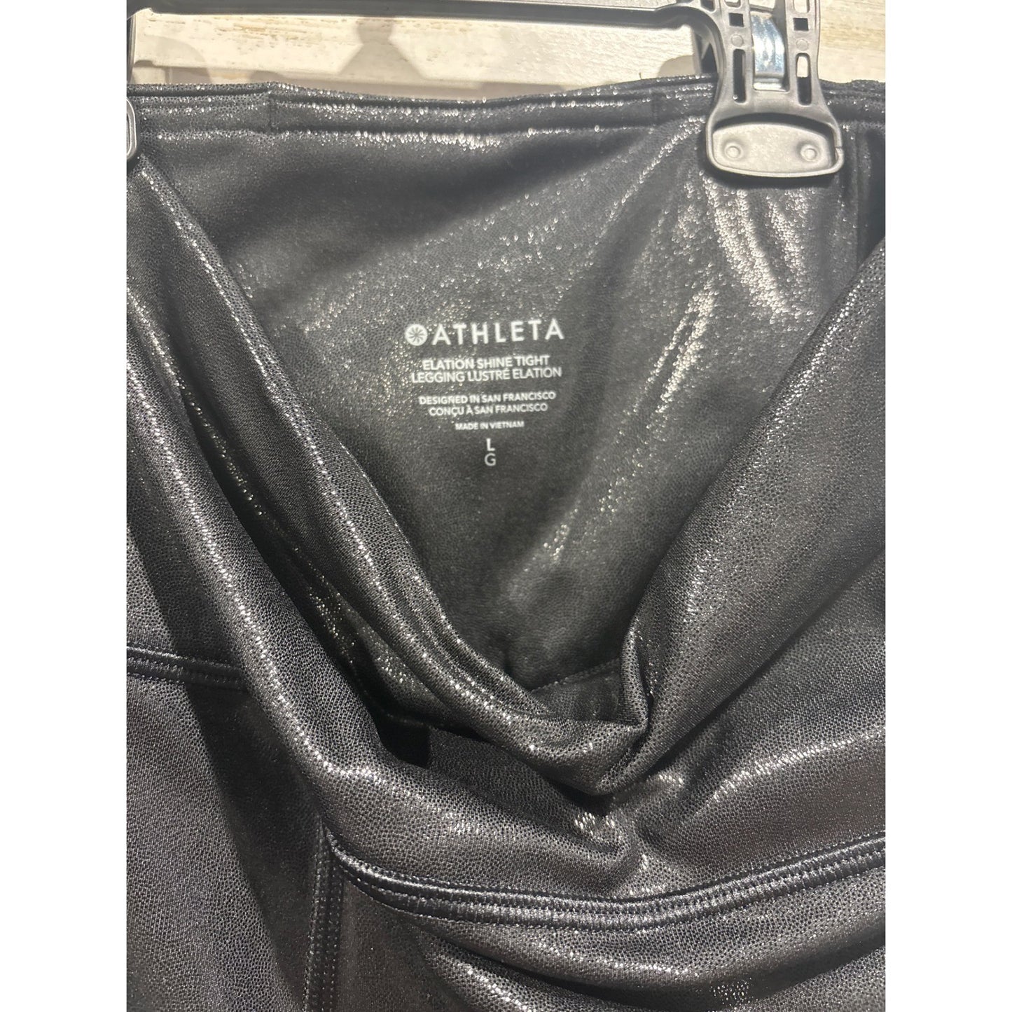 Athleta Shimmer Leggings Women Large Black Metallic Elation High Rise EUC2