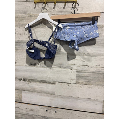 Aerie Bikini Set Women XS Blue Paisley Bandana Print Boho Coastal NWT1