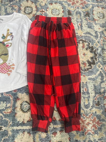 Holiday Time Set Girls 3T White Red Reindeer Buffalo Plaid2