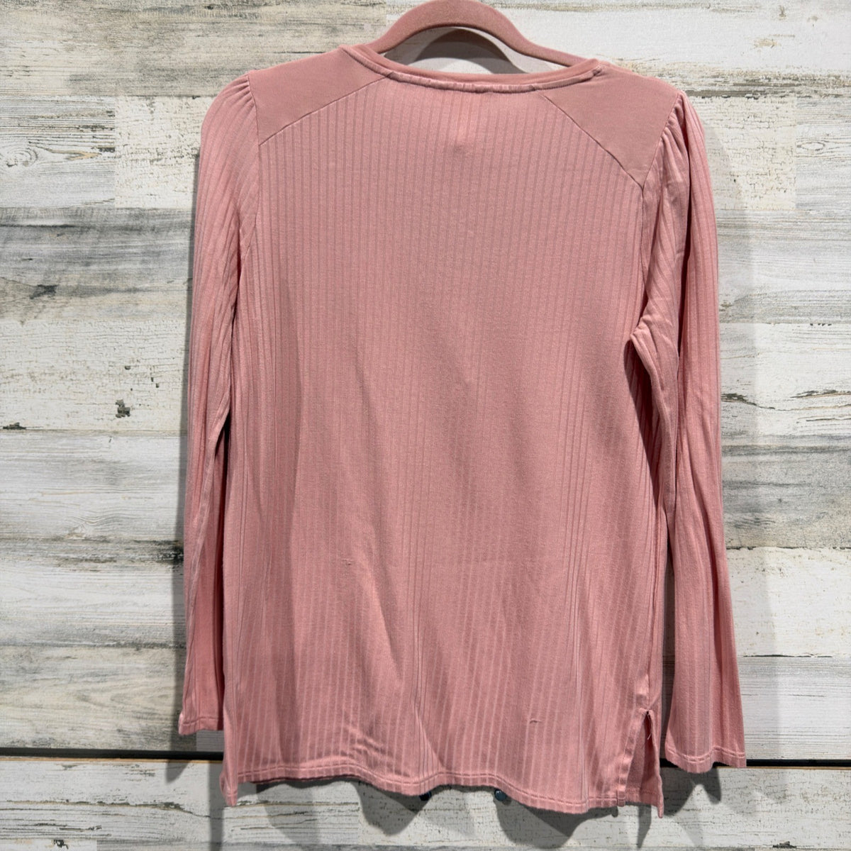 Matilda Jane Henley Top Women M Pink Ribbed Long Sleeve *Flawed3