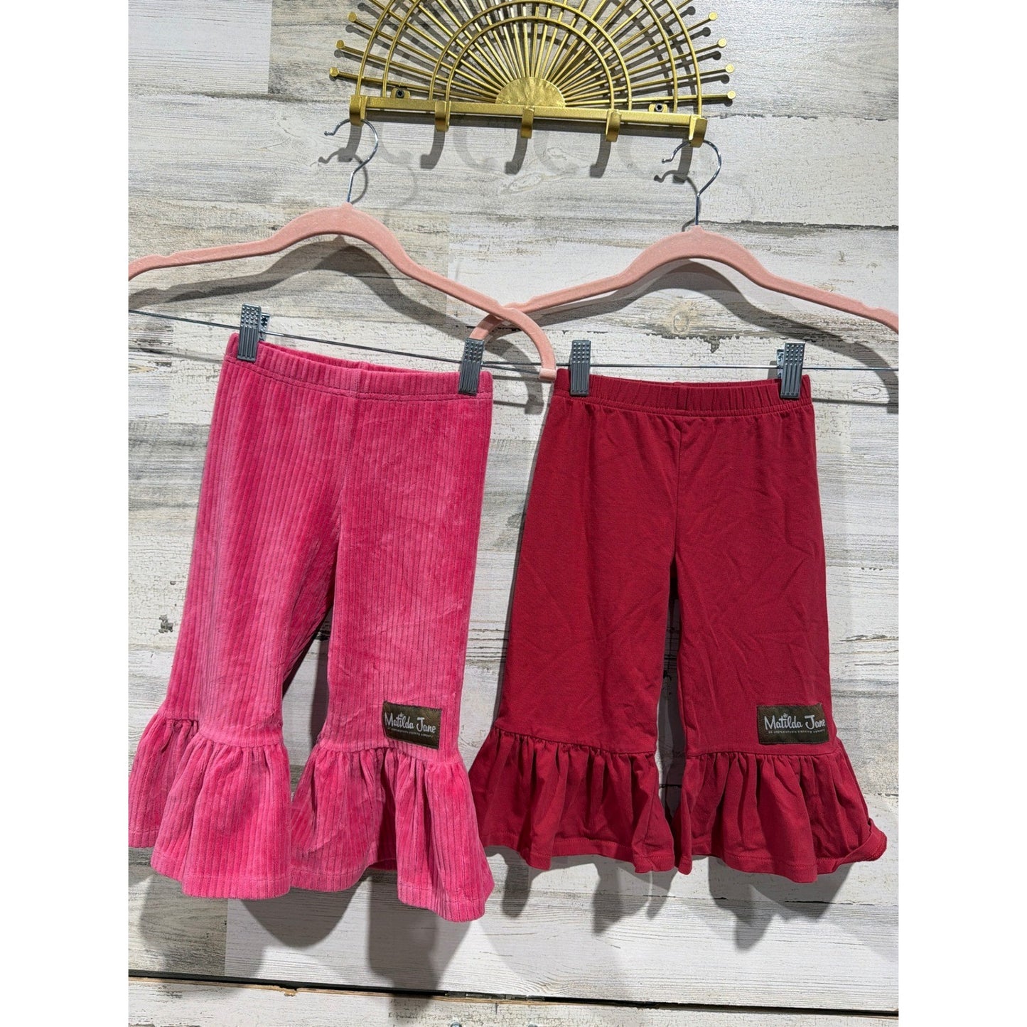 Matilda Jane Ruffle Pants Girls 2 Pink Red Corduroy Flare Bundle Boutique EUC0
