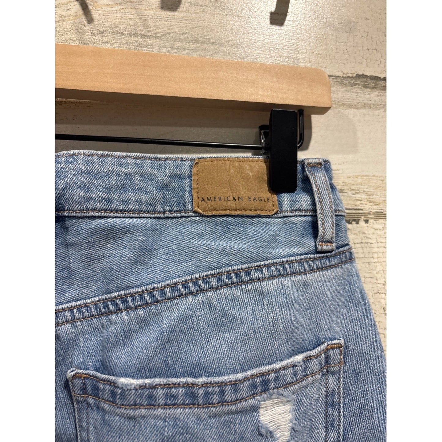 American Eagle Mom Jeans Women Size 4 Long Blue Distressed High Rise Denim3