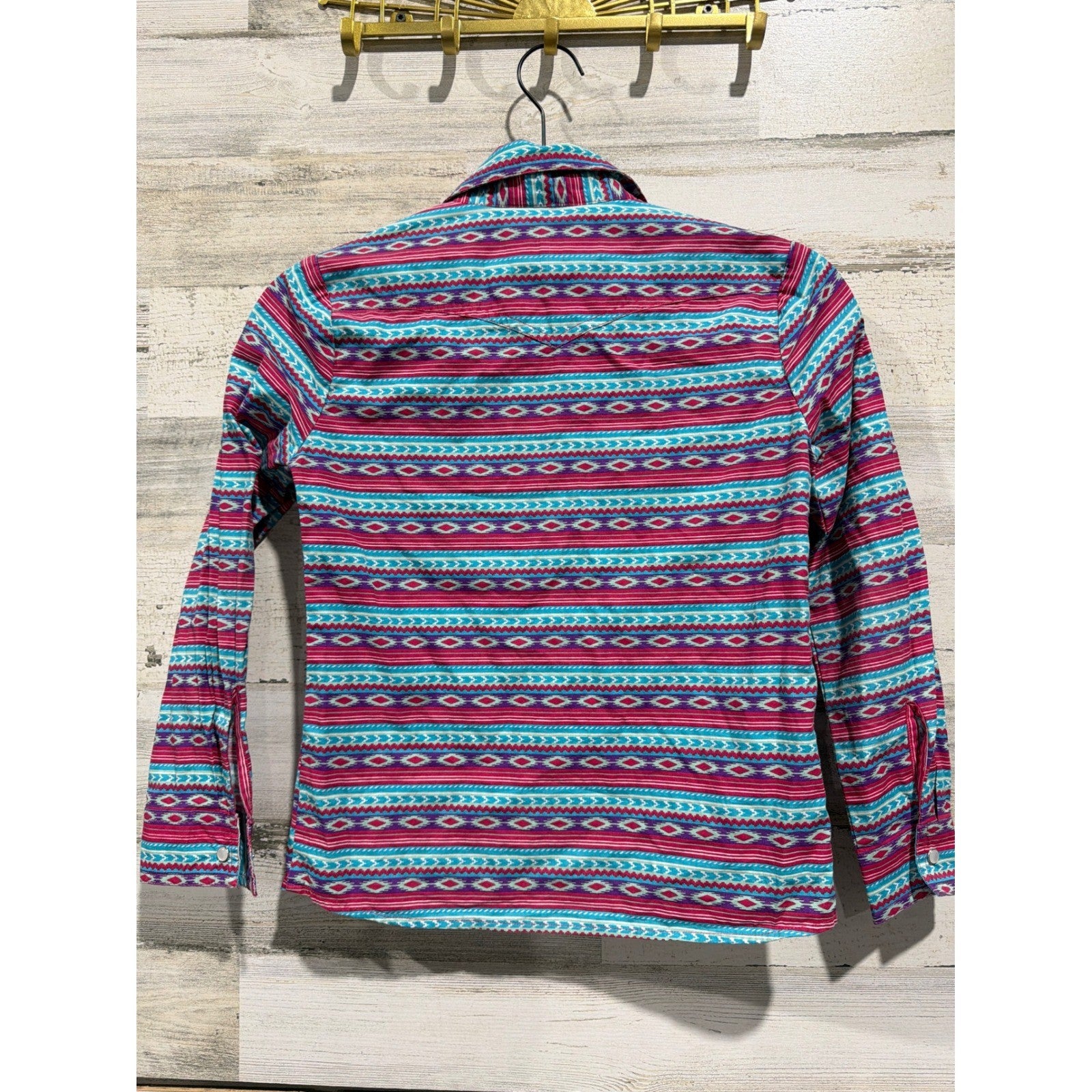 Panhandle Western Shirt Girls Medium Pink Aztec Pearl Snap Cowgirl EUC3