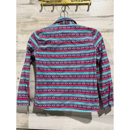 Panhandle Western Shirt Girls Medium Pink Aztec Pearl Snap Cowgirl EUC3