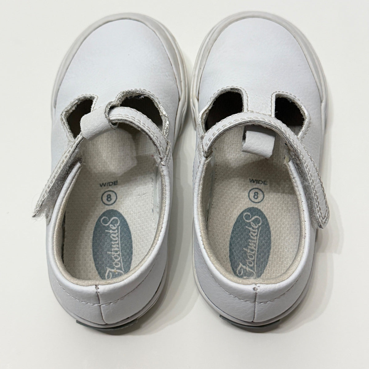 Footmates Drew T-Strap Girls Size 8 White Leather Classic School GUC5