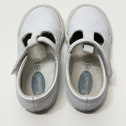 Footmates Drew T-Strap Girls Size 8 White Leather Classic School GUC5
