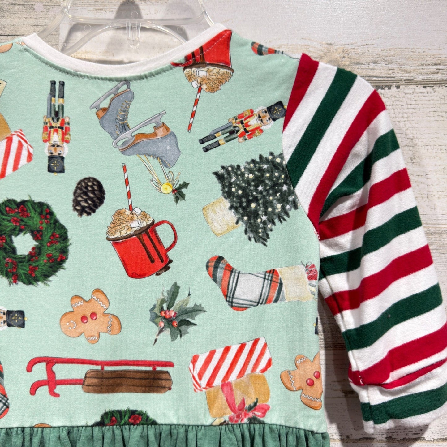 KPea Nutcracker Christmas Dress Girls 8 Green Striped Holiday Boutique EUC5