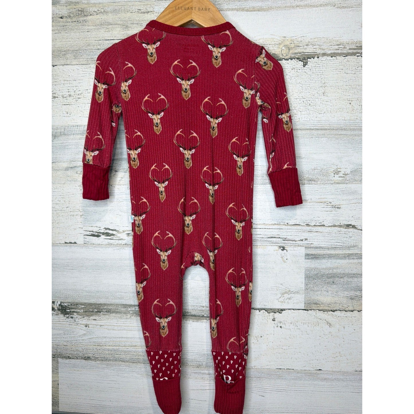 Posh Peanut Convertible Sleeper Boys 6-9M Red Deer Bamboo Rib Woodland GUC3