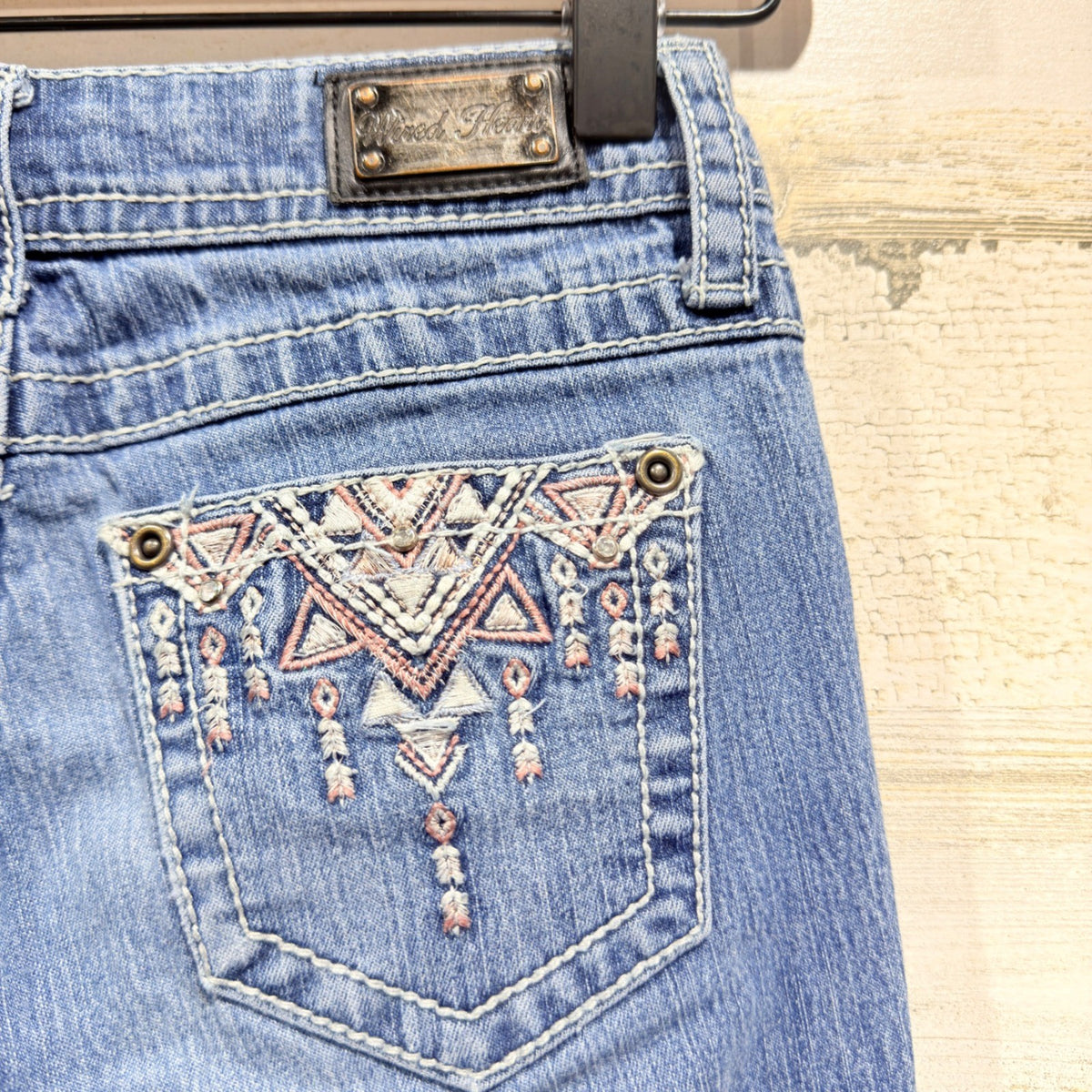 Wired Heart Bootcut Jeans Girls 7 Blue Cotton Spandex Western Flawed*8