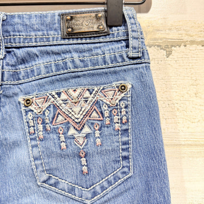 Wired Heart Bootcut Jeans Girls 7 Blue Cotton Spandex Western Flawed*8