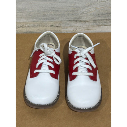 Footmates Cheer Saddle Shoes Girls 10 Wide White Red Leather Classic Retro EUC1