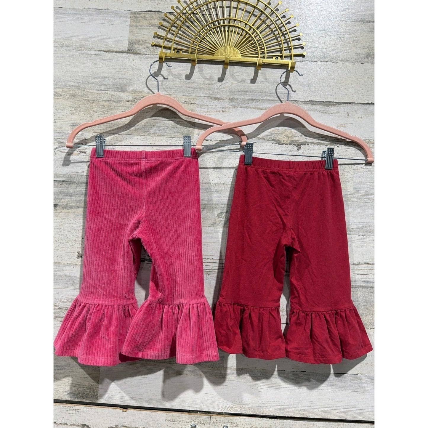 Matilda Jane Ruffle Pants Girls 2 Pink Red Corduroy Flare Bundle Boutique EUC3