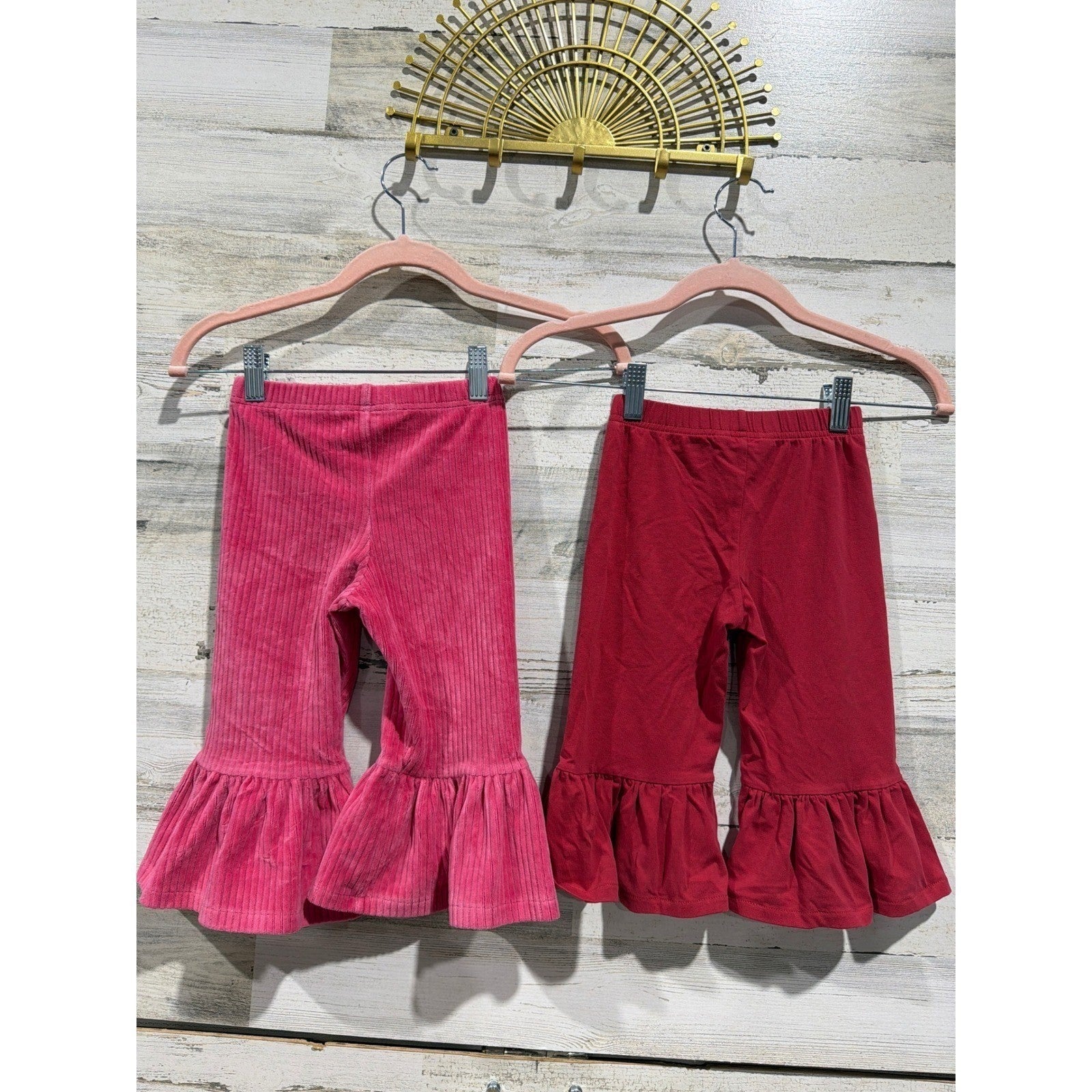 Matilda Jane Ruffle Pants Girls 2 Pink Red Corduroy Flare Bundle Boutique EUC3