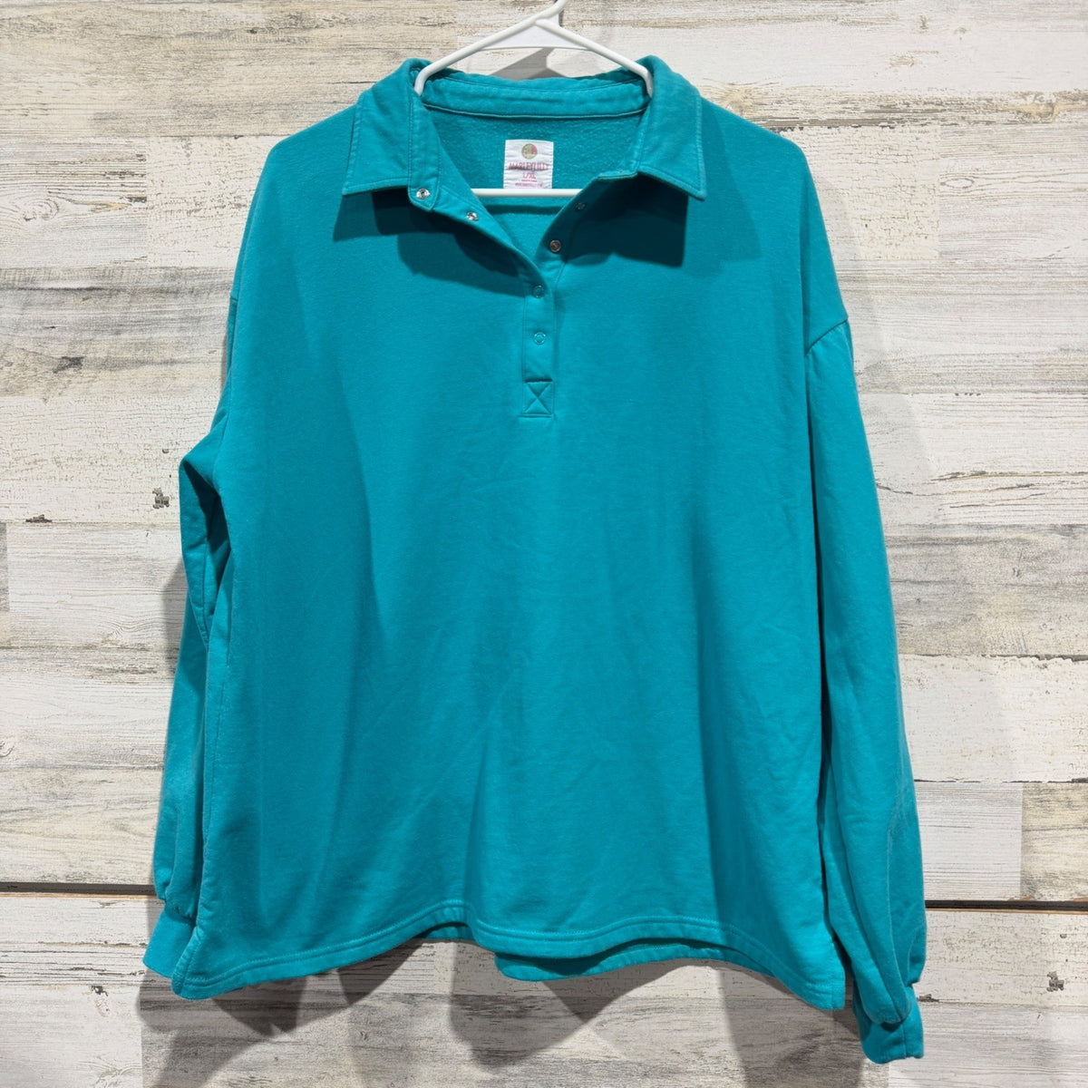 Marley Lilly Sweatshirt Women L/XL Teal Puff Sleeve Collared Preppy EUC0