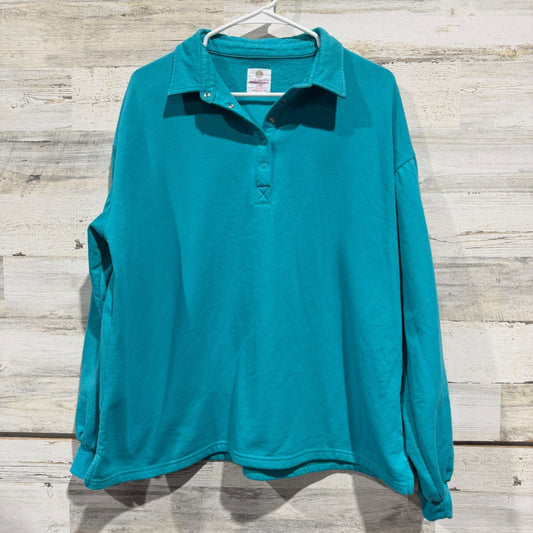 Marley Lilly Sweatshirt Women L/XL Teal Puff Sleeve Collared Preppy EUC0