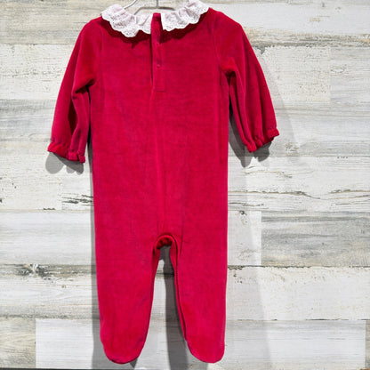 Next Footed Sleepsuit Baby Girls 6-9M Red Smocked Heart Velour Holiday NWT6