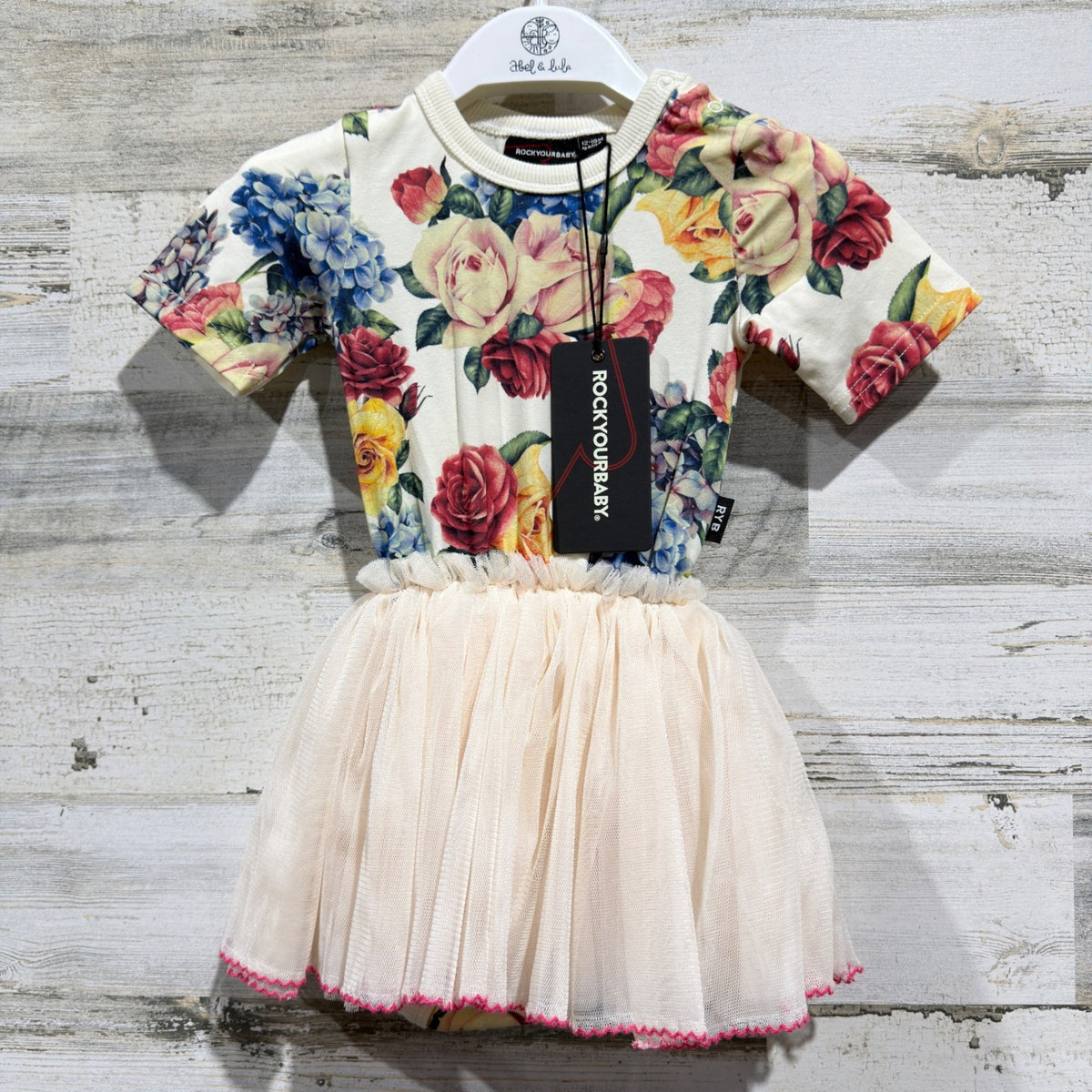 Rock Your Baby Circus Dress Girls 12-18M Cream Floral Tulle Balletcore NWT0