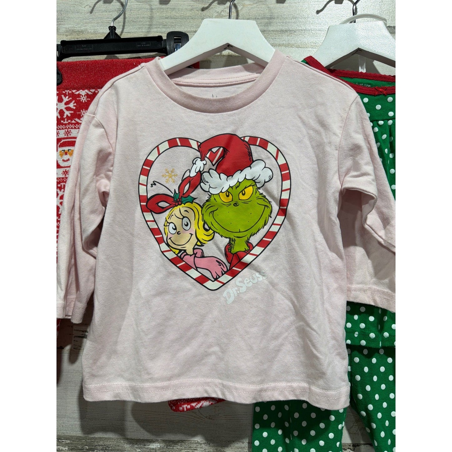 Holiday Bundle Girls 2T Pink Green Red Grinch Santa Just One You Pajamas EUC1