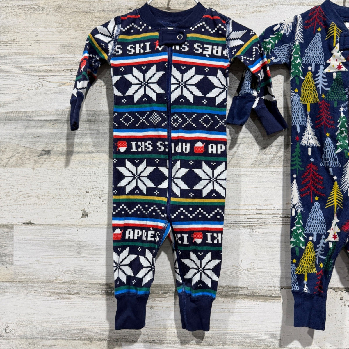 Hanna Andersson Moon and Back Sleepers Kids 3-6M Navy Cotton Holiday EUC1