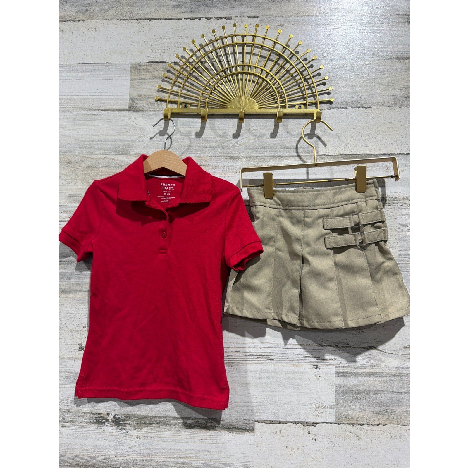 French Toast Uniform Set Girls 4T Red Khaki Polo Skort Academic Preppy0