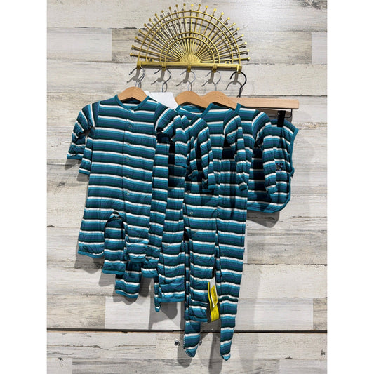 Kickee Pants Footie Bundle Boys 0-24M Forest Stripe Bamboo Sleepers Swaddle EUC0