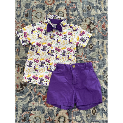 Mardi Gras Outfit Set Boys 2T/3T Purple Mask Crown Print0