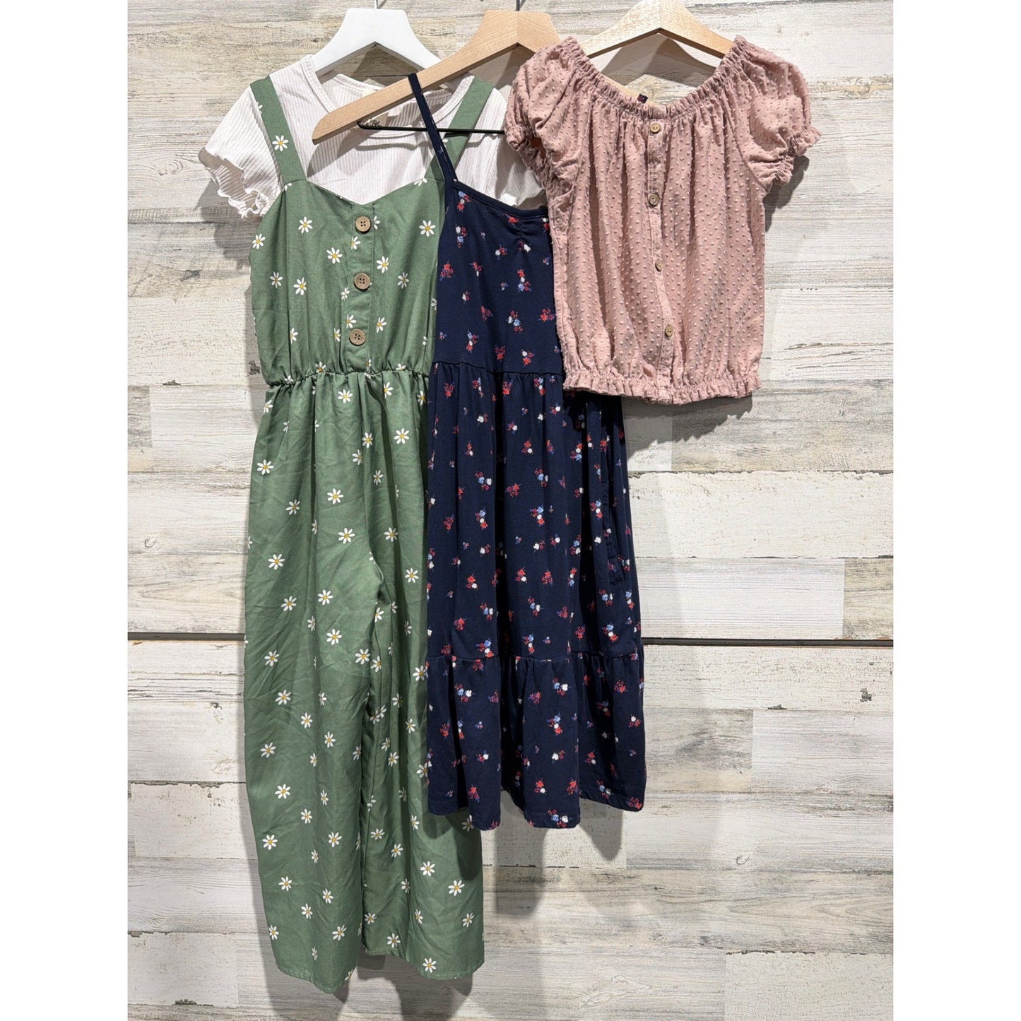 Lily Bleu Old Navy Girls Size 10 Green Navy Pink Floral Jumpsuit Dress Top EUC0