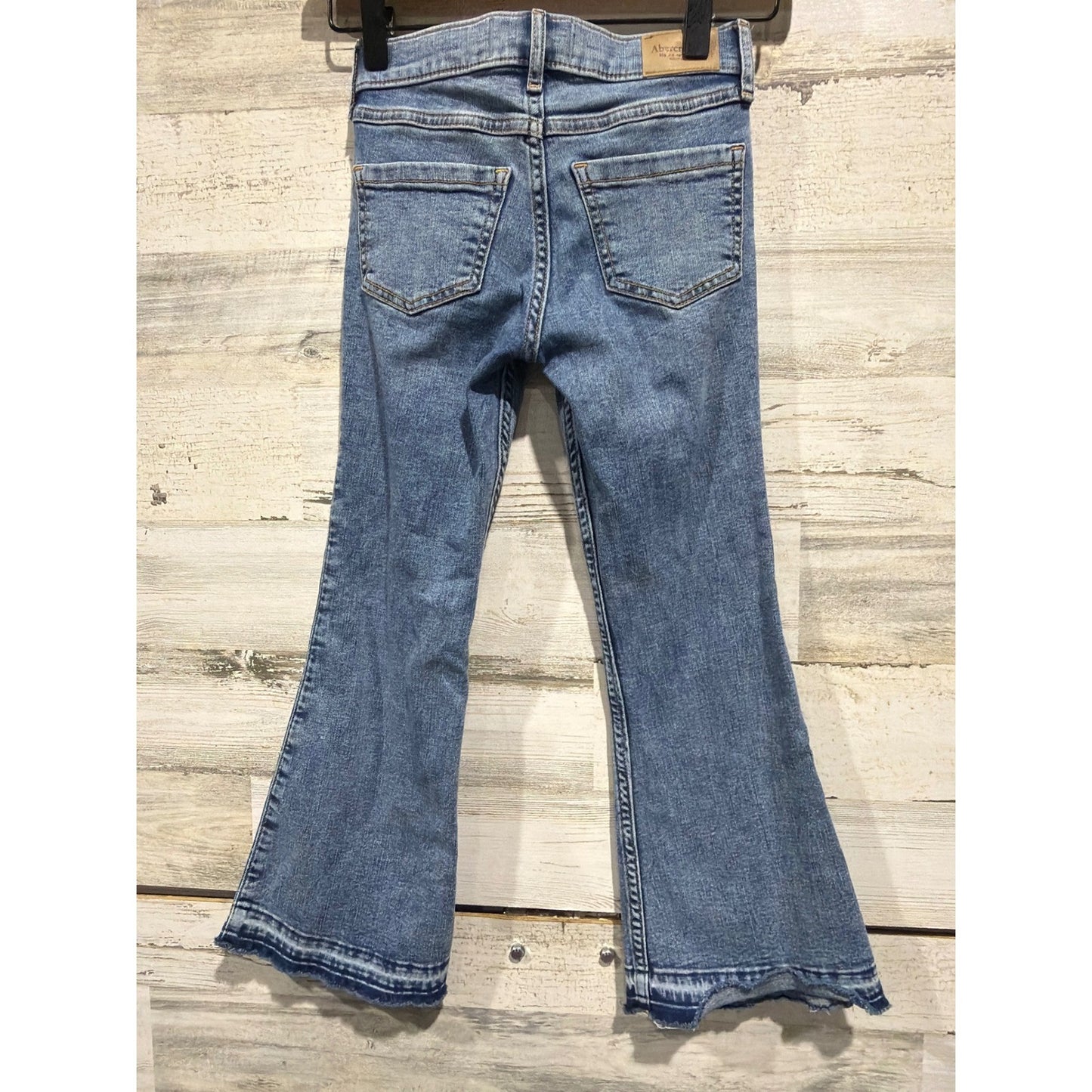 Abercrombie Kids Flare Jeans Girls 7/8 Blue High Rise Released Hem EUC3