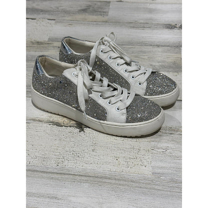 Steve Madden Sneaker Women 9 White Silver Rhinestone Low Top0