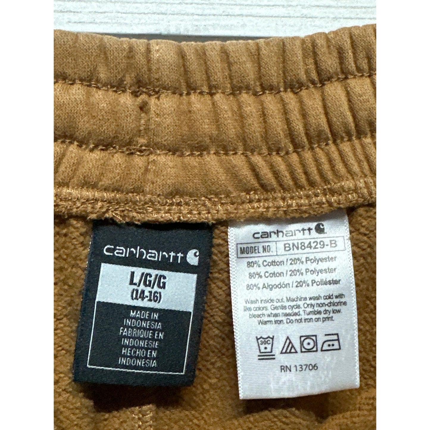 Carhartt Jogger Sweatpants Boys L 14-16 Brown Large Logo EUC3