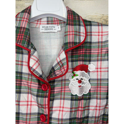 Rylee Faith Designs Pajama Set Kids 7 Red Plaid Santa Holiday1