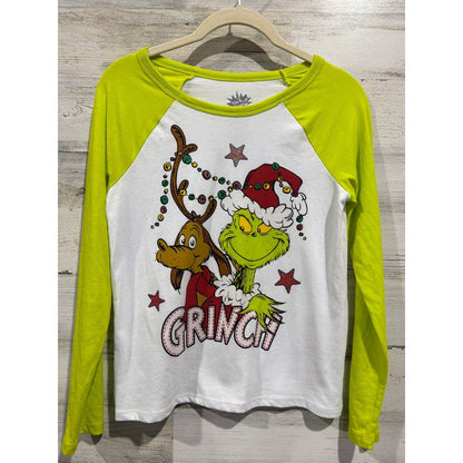 The Grinch Raglan Shirt Girls Large 10/12 Green Christmas Holiday Graphic EUC0