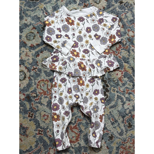 Gunamuna Set Girls 18/24m White Floral Bamboo Peplum Diaper Zip Easy Change0