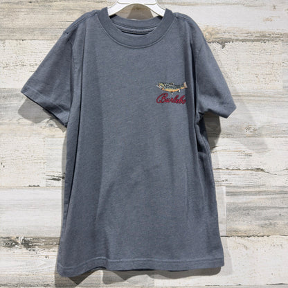 Burlebo Graphic Tee Kids Size 5/6 Gray Trout Fishing Outdoors0