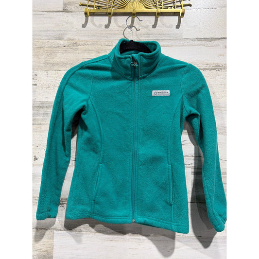 Magellan Fleece Jacket Girls Medium Teal Full Zip Mock Neck Outdoorsy EUC0