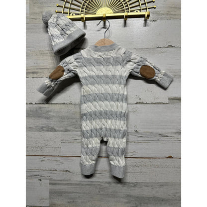Hope & Henry Sweater Romper Boys 0-3M Gray Organic Cotton Cable Knit EUC3