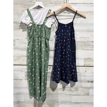 Lily Bleu Old Navy Girls Size 10 Green Navy Pink Floral Jumpsuit Dress Top EUC5