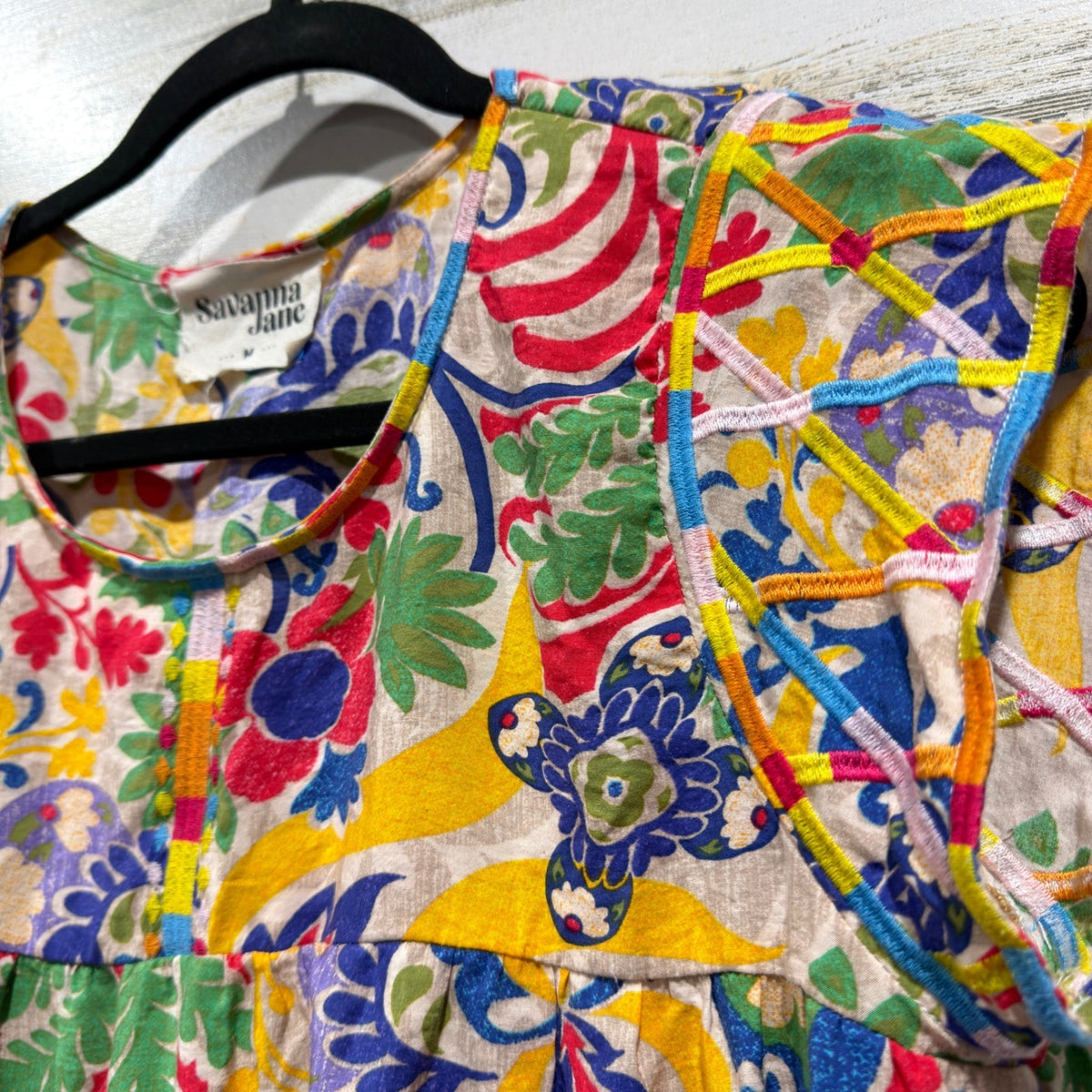 Savanna Jane Floral Paisley Top Women Size Medium Rayon Boho Colorful EUC2