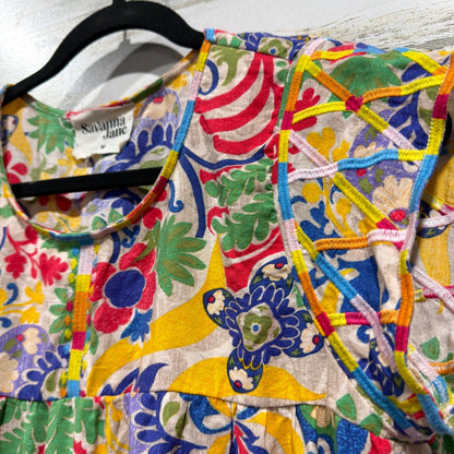 Savanna Jane Floral Paisley Top Women Size Medium Rayon Boho Colorful EUC2