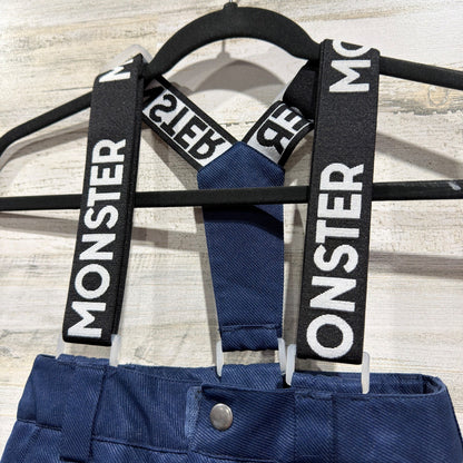 Monster Snow Pants Kids 4 Navy Blue Polyester Winter Ski Bibs EUC1
